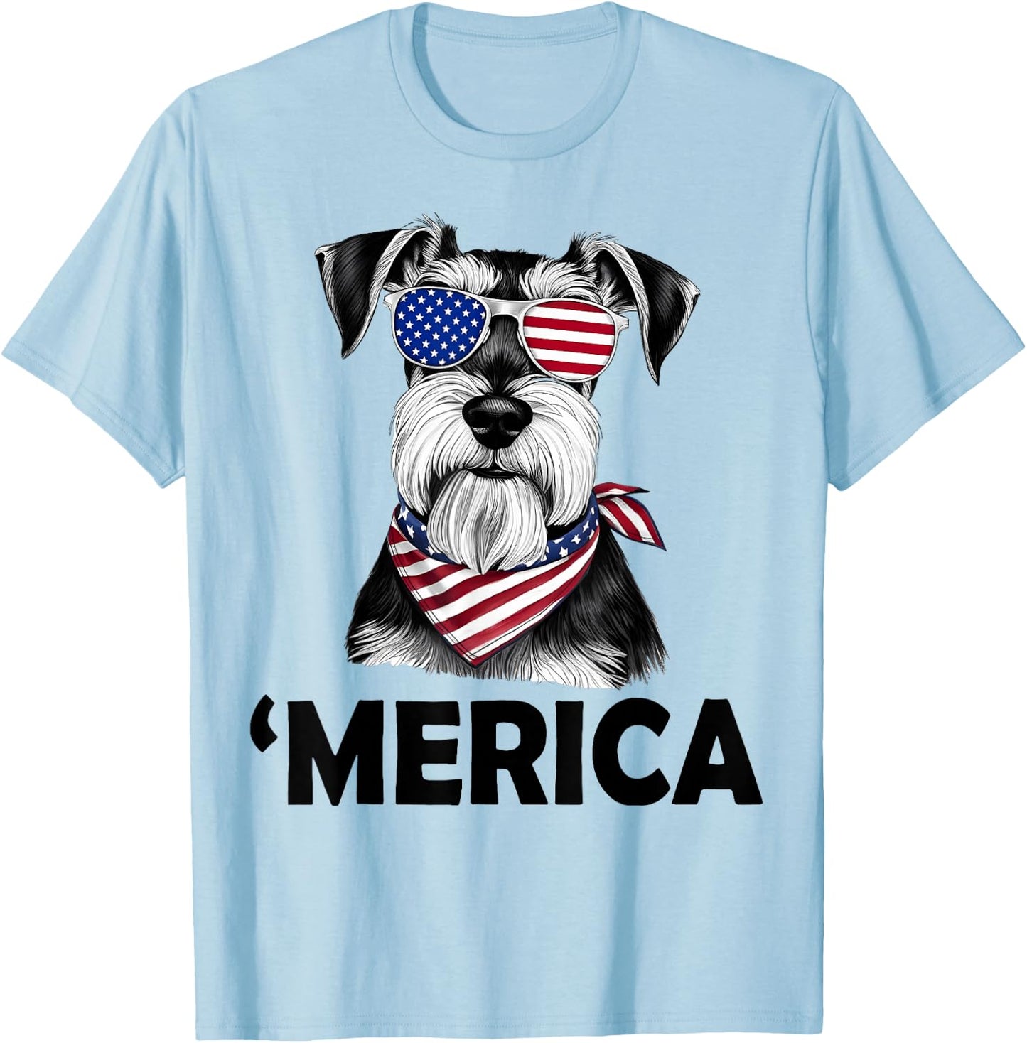 Miniature Schnauzer 4th of July ‘Merica Patriotic T-Shirt - T-Shirt | Light Blue