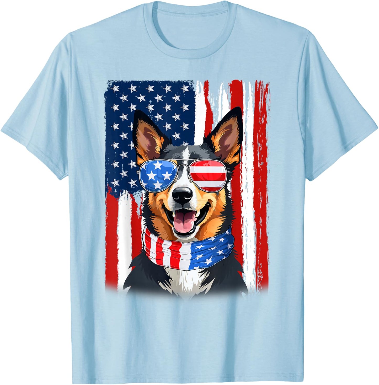 USA America Flag Blue Heeler Dog 4th of July Patriotic T-Shirt - T-Shirt | Light Blue