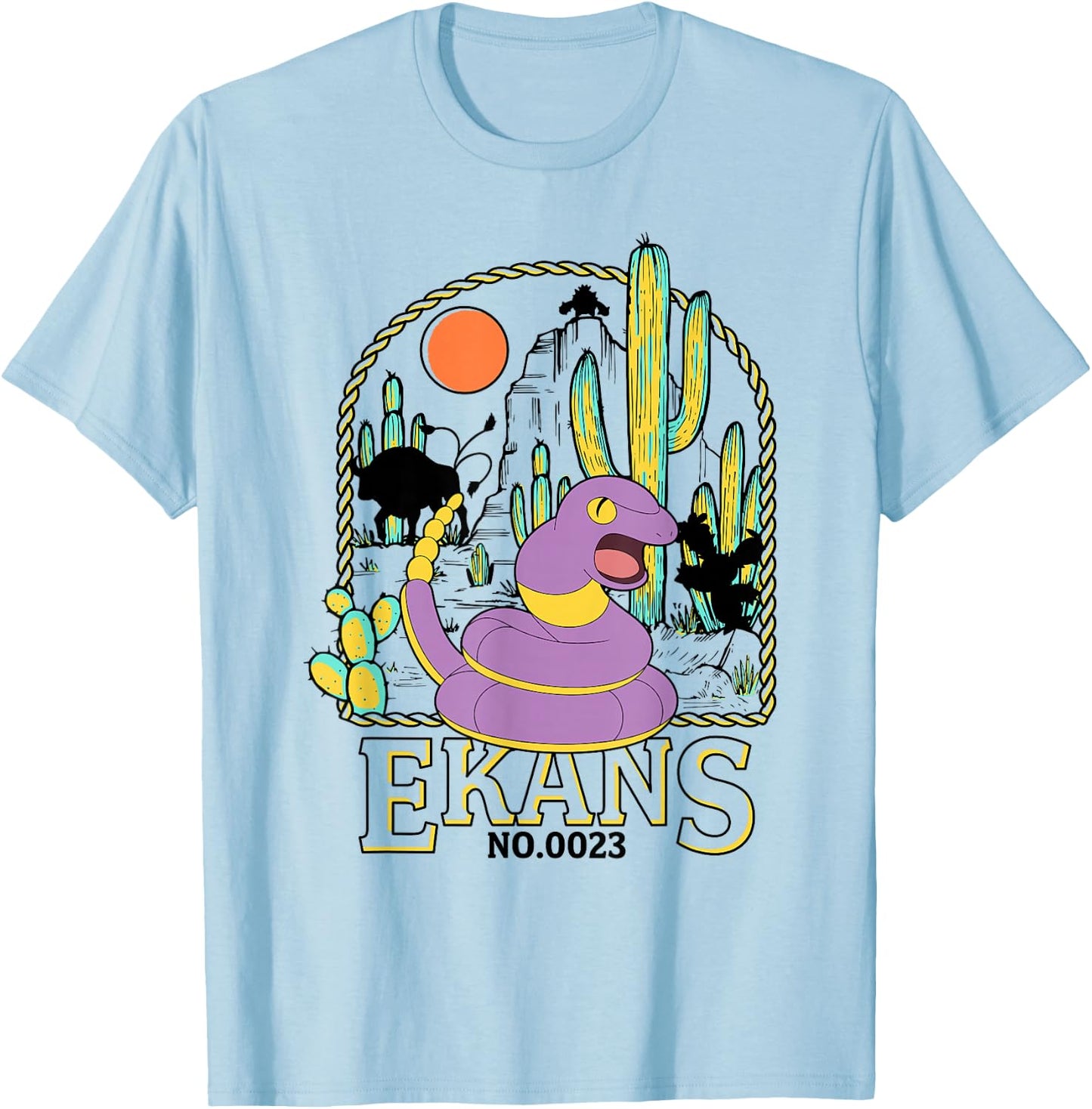 Pokémon Ekans No. 0023 Desert Sun Lasso Frame Portrait T-Shirt - T-Shirt | Light Blue