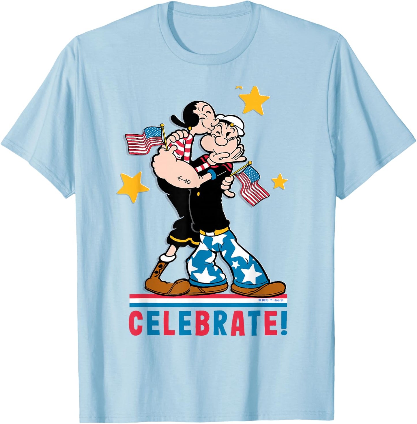 4th July "Popeye and Olive Oyl Patriotic" and Her , White, s T-Shirt - T-Shirt | Light Blue