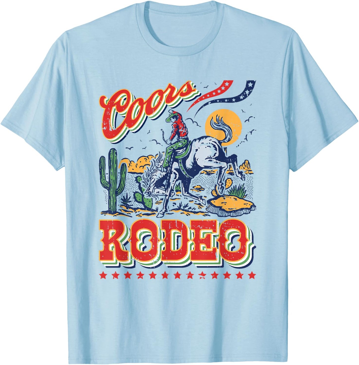 Vintage Rindsleder Reiten Coors Cowboys Western Country Rodeo T-Shirt - T-Shirt | Light Blue