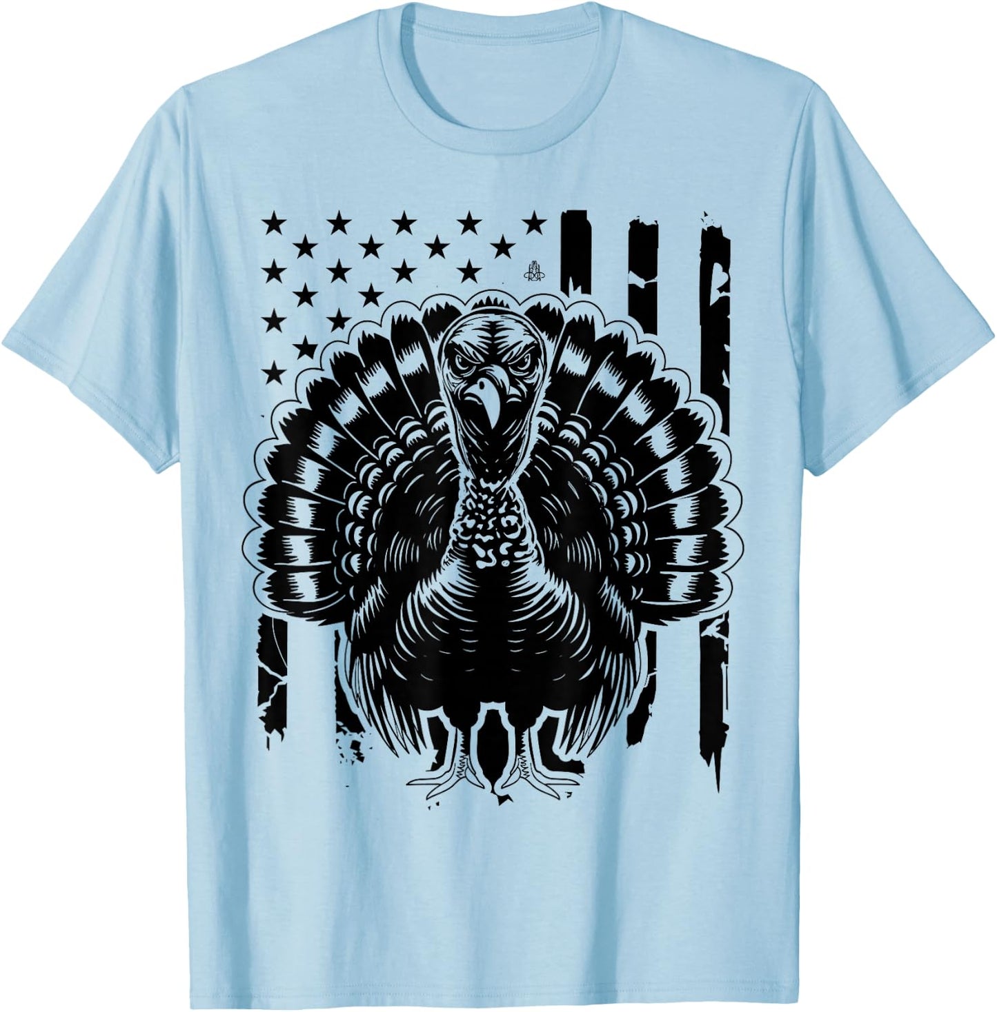 Turkey Hunting Graphic Distressed American Flag T-Shirt - T-Shirt | Light Blue