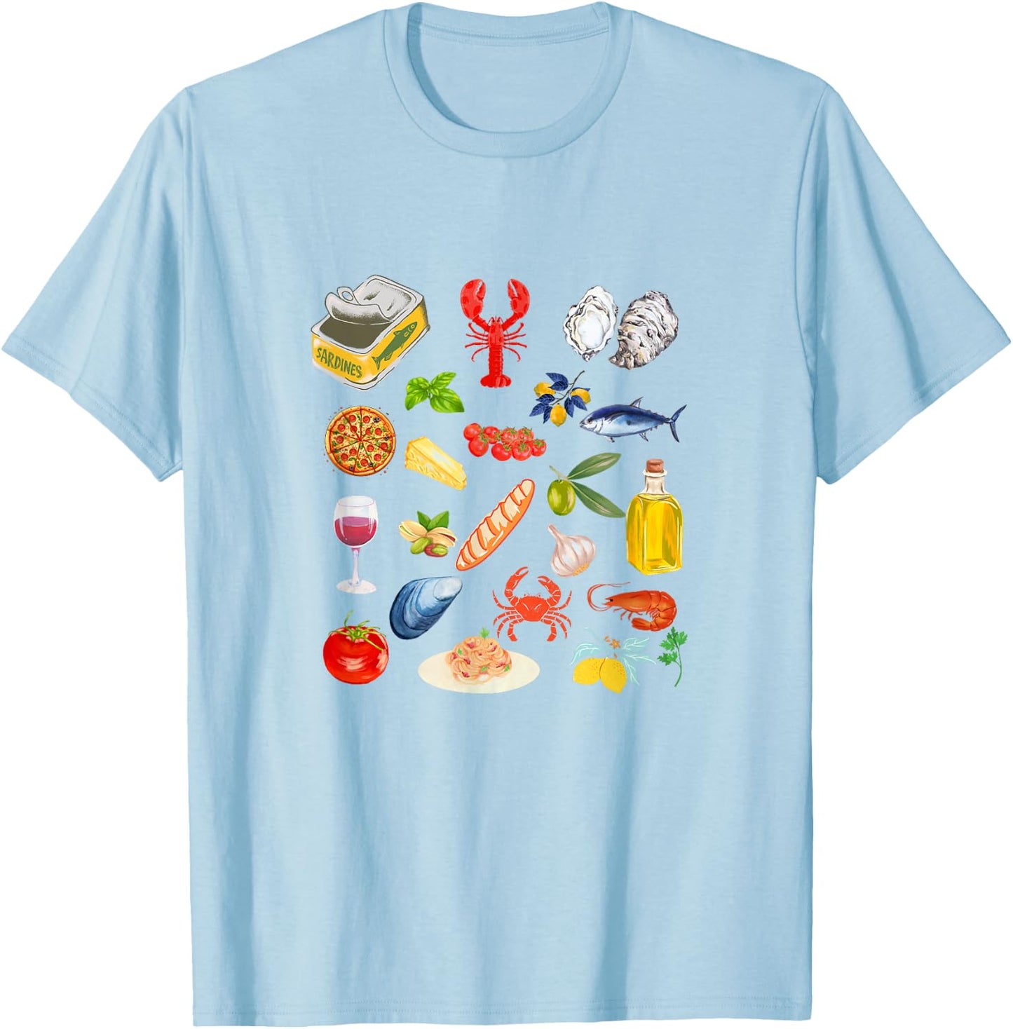 Italian summer Sardines tinned fish Fisherman aesthetic T-Shirt - T-Shirt | Light Blue