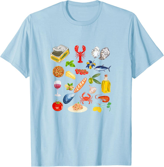 Italian summer Sardines tinned fish Fisherman aesthetic T-Shirt - T-Shirt | Light Blue