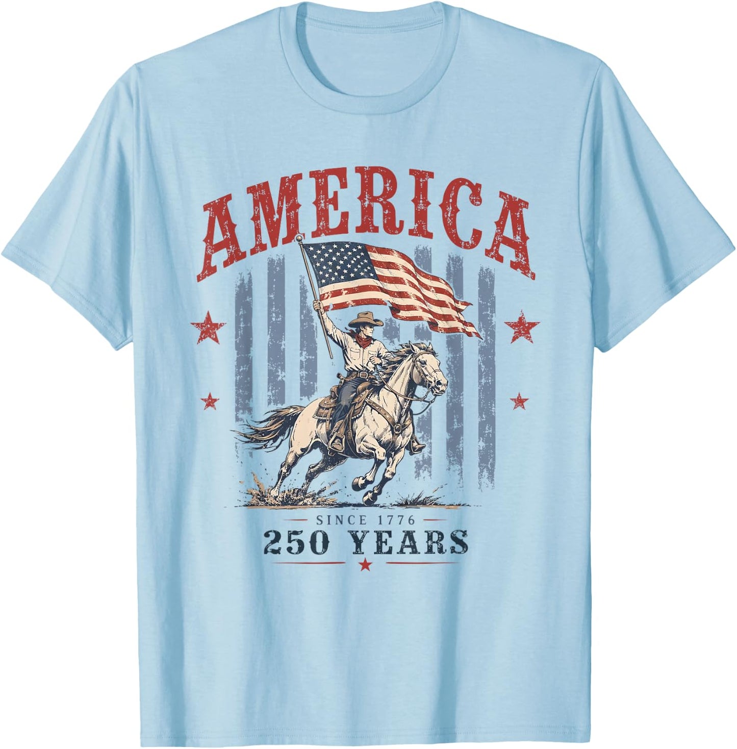 Retro Preppy Stripes America Cowboy Rodeo 250 Years US Flag T-Shirt - T-Shirt | Light Blue