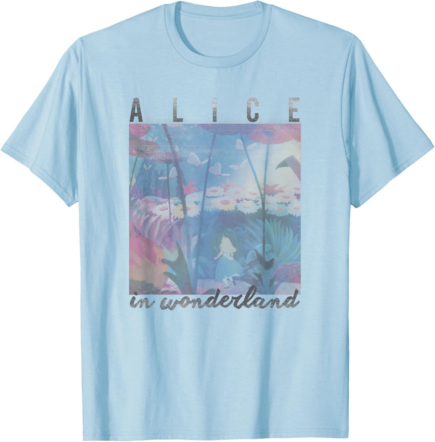 Disney Alice in Wonderland Faded Wildflower Forest Panel T-Shirt - T-Shirt | Light Blue