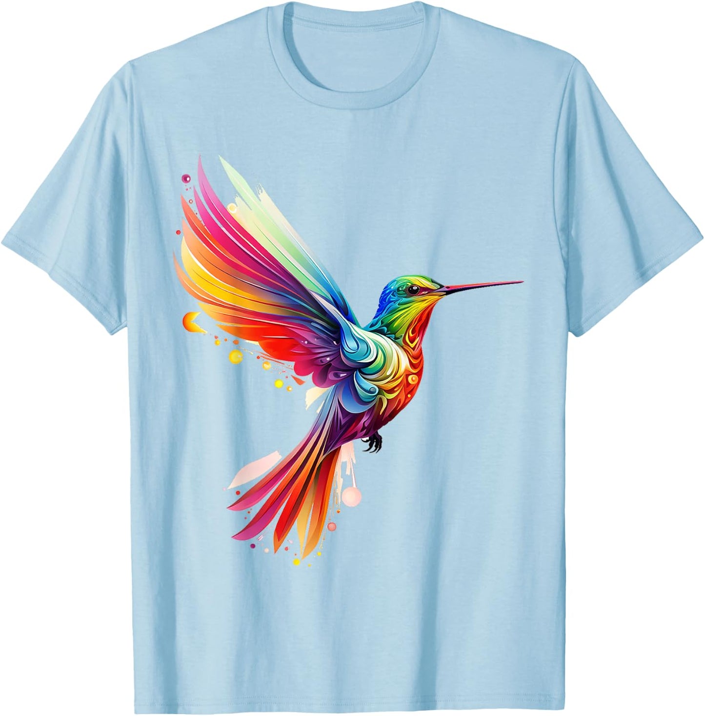 Hummingbird Animal Fantasy Zoo Colorful Abstract Hummingbird T-Shirt - T-Shirt | Light Blue