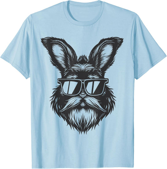 Beard Bunny Face With Sunglasses Easter Day 2024 Men Boy Kid T-Shirt - T-Shirt | Light Blue