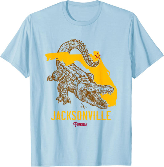 Jacksonville Florida FL Aligator Vacation Surf Sunset T-Shirt - T-Shirt | Light Blue