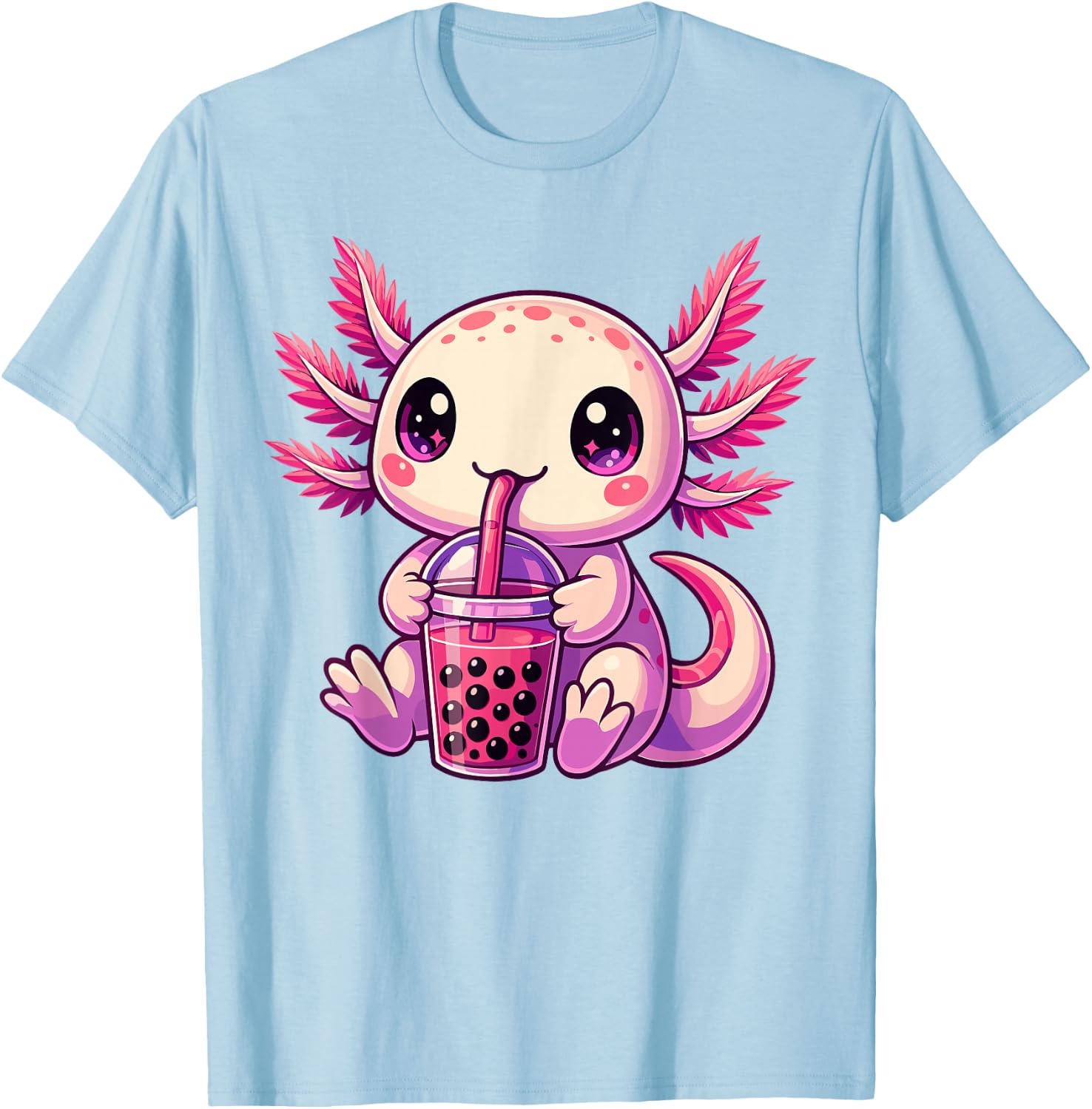 Axolotl Boba Tea Bubble Tea Cute Axolotl T-Shirt - T-Shirt | Light Blue