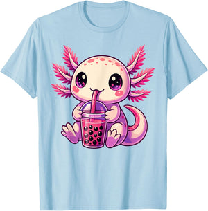 Axolotl Boba Tea Bubble Tea Cute Axolotl T-Shirt - T-Shirt | Light Blue