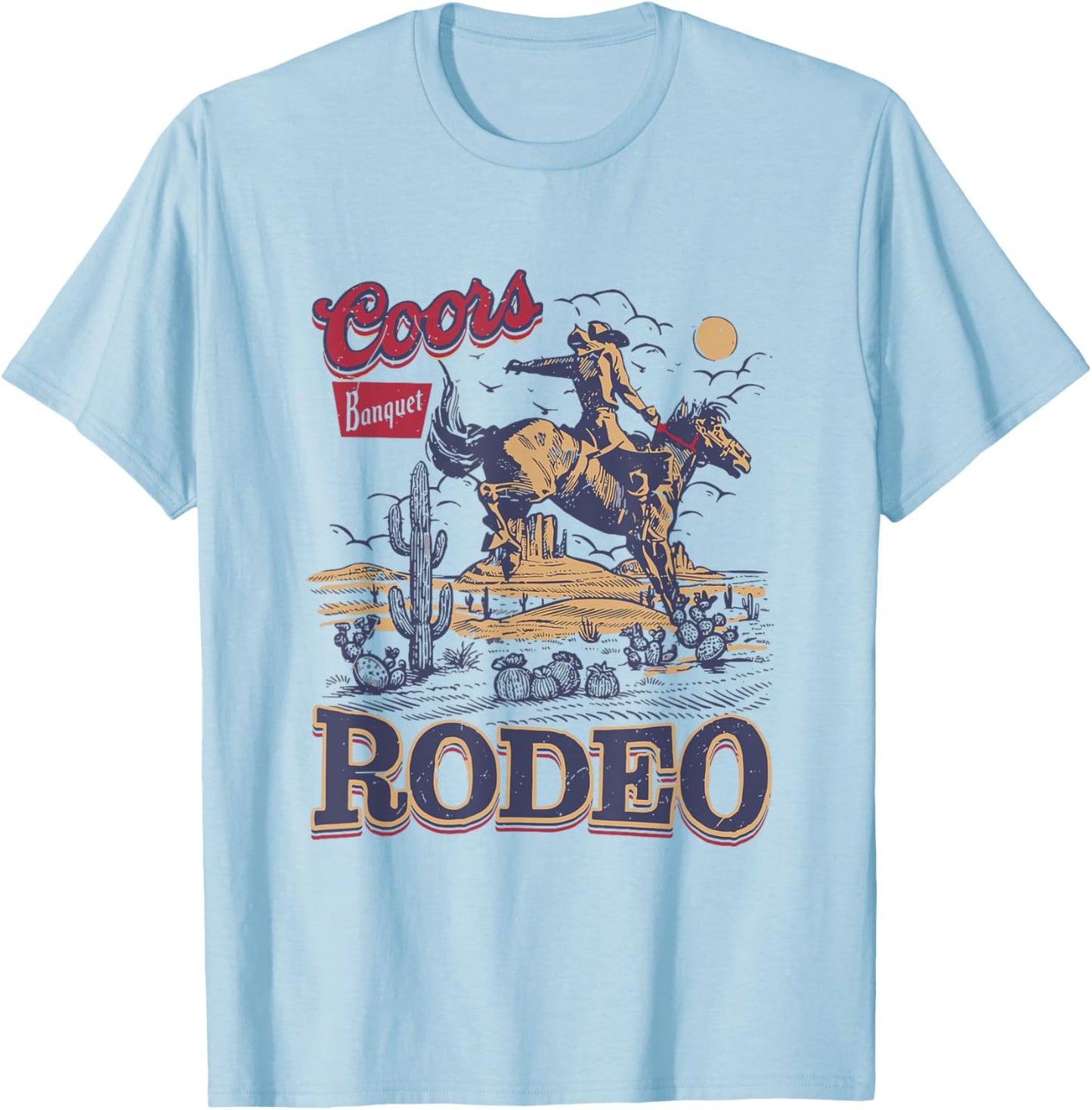 Cowboys Rodeo Retro Western Cowboy Riding Horse T-Shirt - T-Shirt | Light Blue