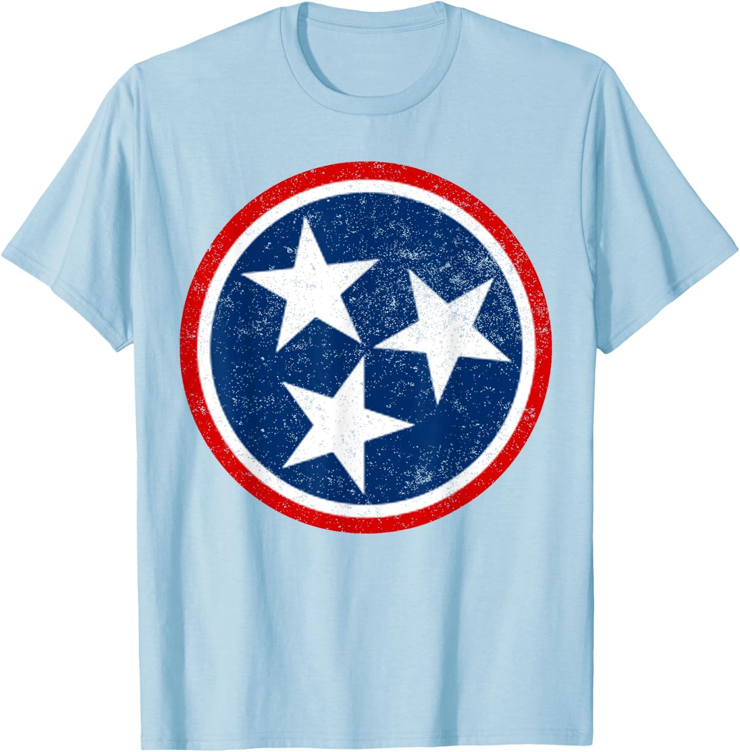 Tennessee Volunteer State - Distressed Tristar Flag Shirt T-Shirt - T-Shirt | Light Blue