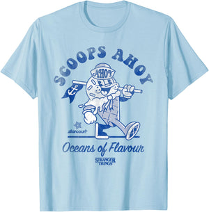Stranger Things Scoops Ahoy Retro , white, S T-Shirt - T-Shirt | Light Blue