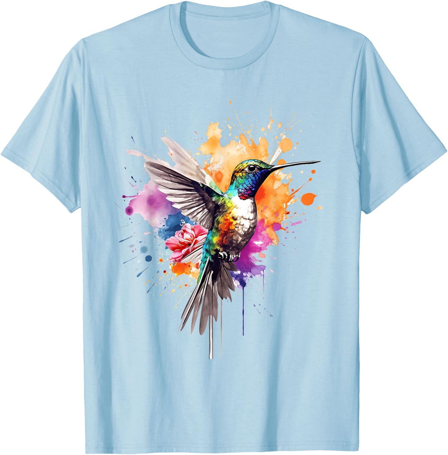 Hummingbird Animal Zoo Colourful Hummingbird , White T-Shirt - T-Shirt | Light Blue