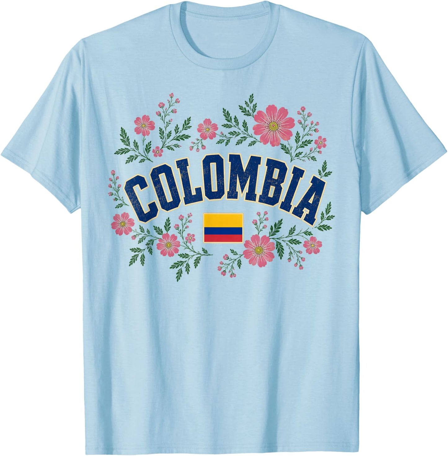 Colombia Floral Vintage Country Pride T-Shirt - T-Shirt | Light Blue