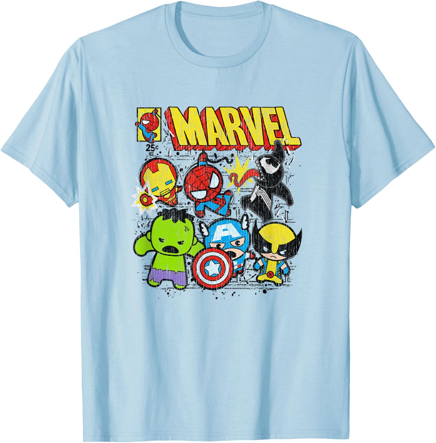 Marvel Kawaii Chibi Avengers Spidey VS Venom Vintage Comic T-Shirt - T-Shirt | Light Blue