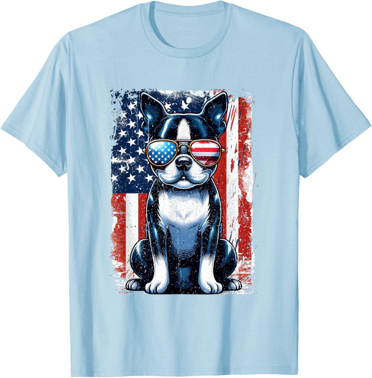 Boston Terrier Dog American USA US Flag Pets Vintage Outfit T-Shirt - T-Shirt | Light Blue