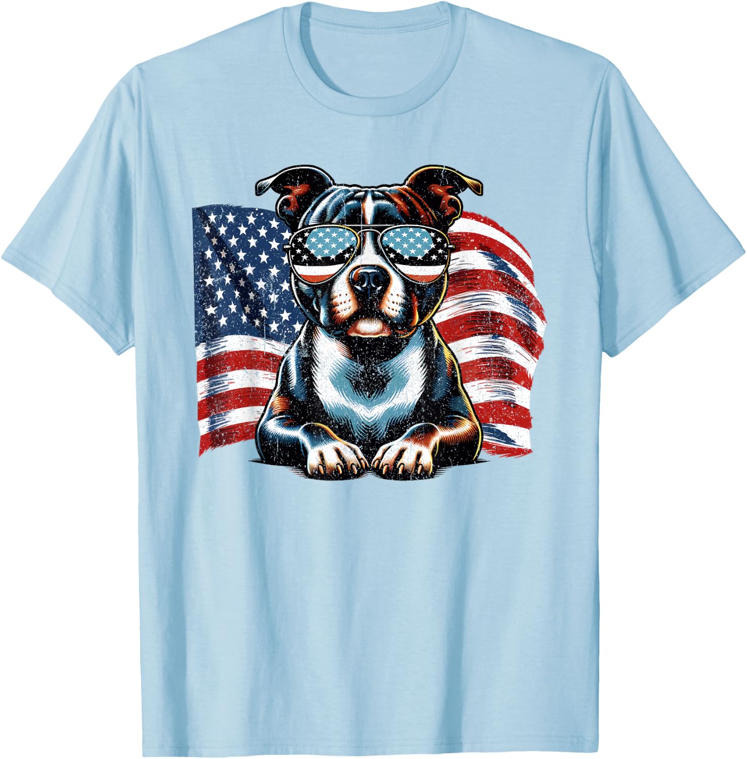 Staffordshire Bull Terrier US Flag Patriotic Freedom Vintage T-Shirt - T-Shirt | Light Blue