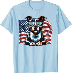 Staffordshire Bull Terrier US Flag Patriotic Freedom Vintage T-Shirt - T-Shirt | Light Blue
