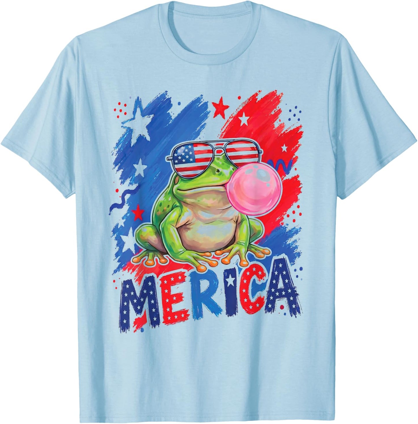 Frog 4th of July Men Women American Flag USA T-Shirt - T-Shirt | Light Blue
