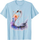 Swan Painting Abstract Animal Art Flowers Graphic Swan T-Shirt - T-Shirt | Light Blue