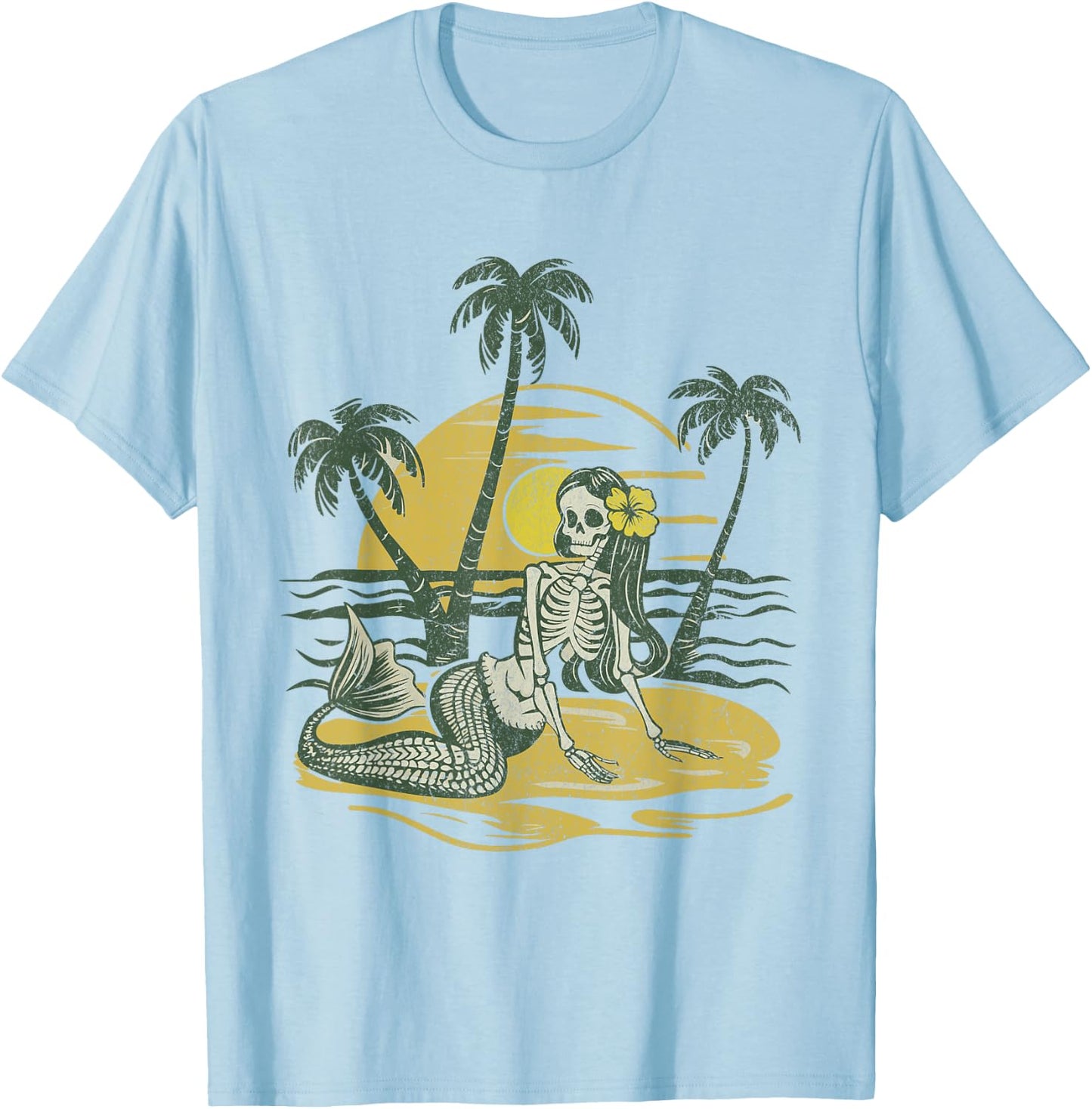 Classic Skeleton Sunset Mermaid Beach Vibes Women T-Shirt - T-Shirt | Light Blue