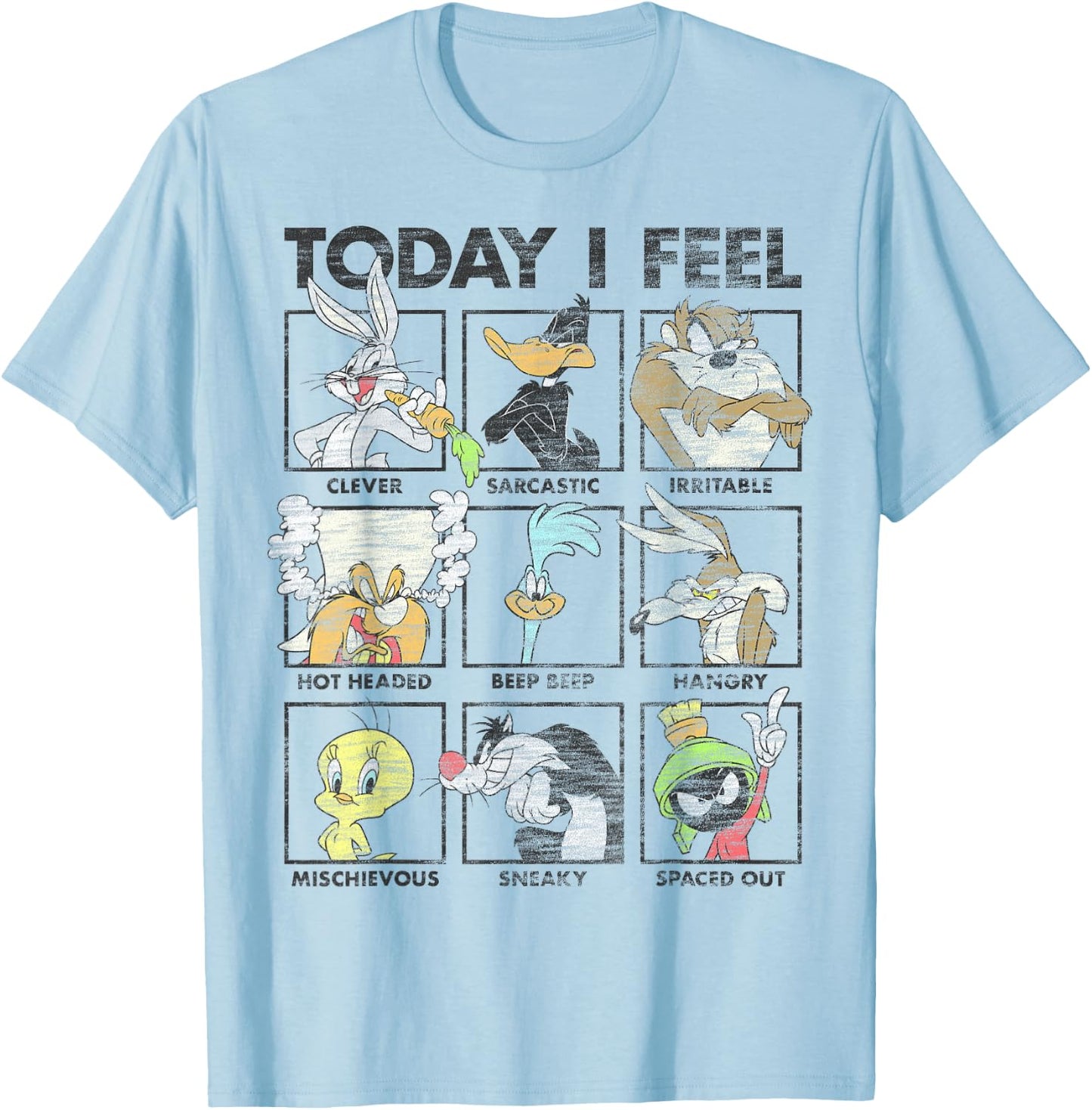 Looney Tunes Today I Feel Distressed Character Box Ups T-Shirt - T-Shirt | Light Blue