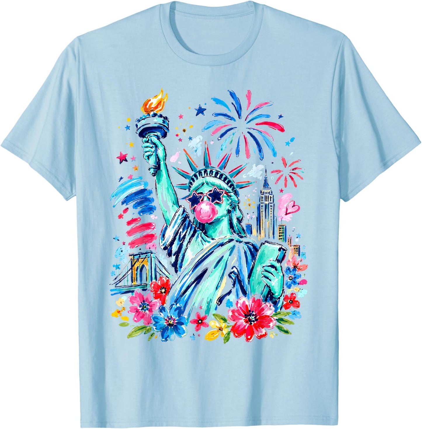 Brushstroke Statue of Liberty 4th of July Retro USA Women T-Shirt - T-Shirt | Light Blue