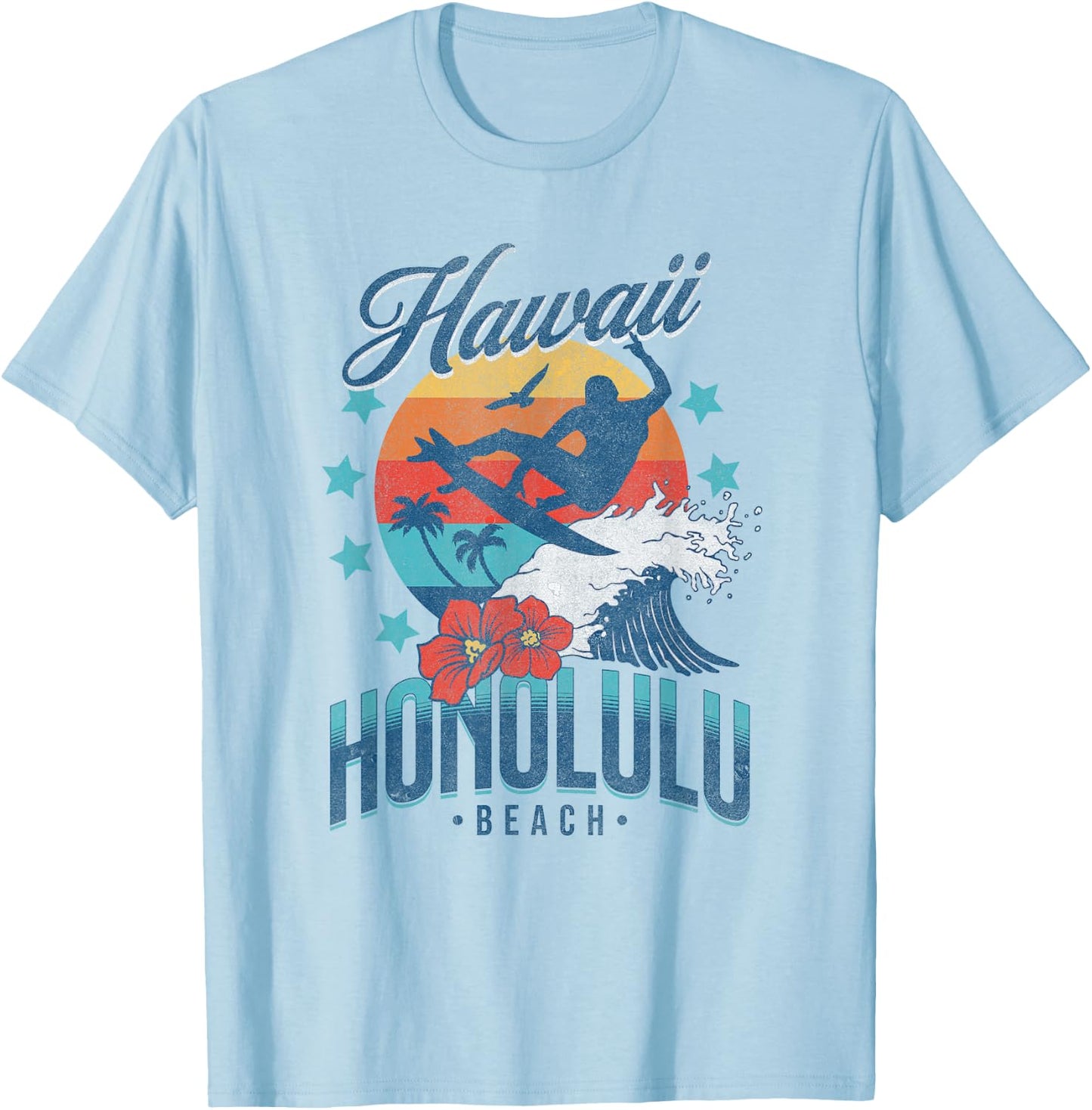 Honolulu Beach Hawaii Surfing Vintage Hawaiian Retro Surf T-Shirt - T-Shirt | Light Blue