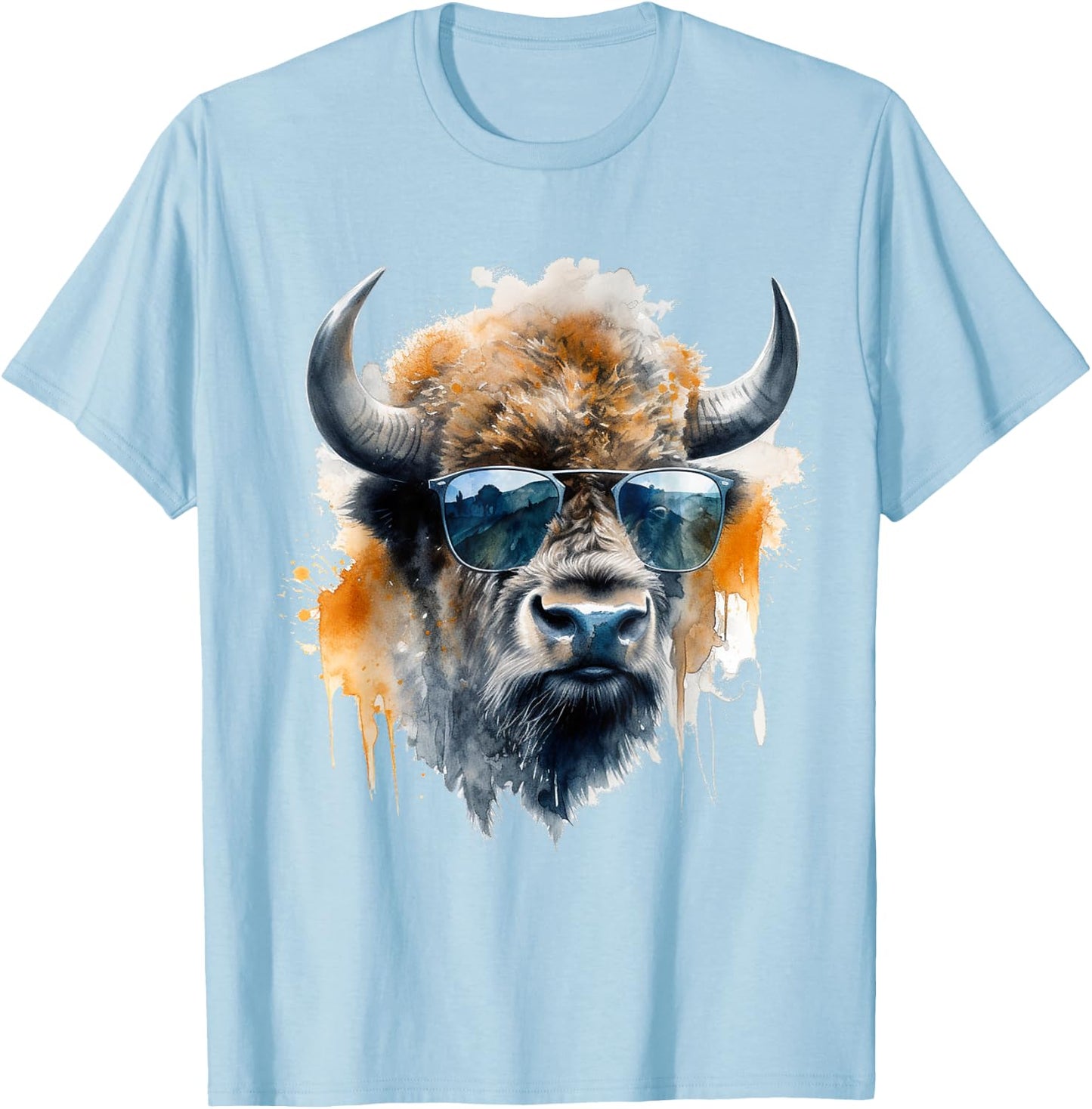 Bison Sunglasses - Art Animals Bison T-Shirt - T-Shirt | Light Blue