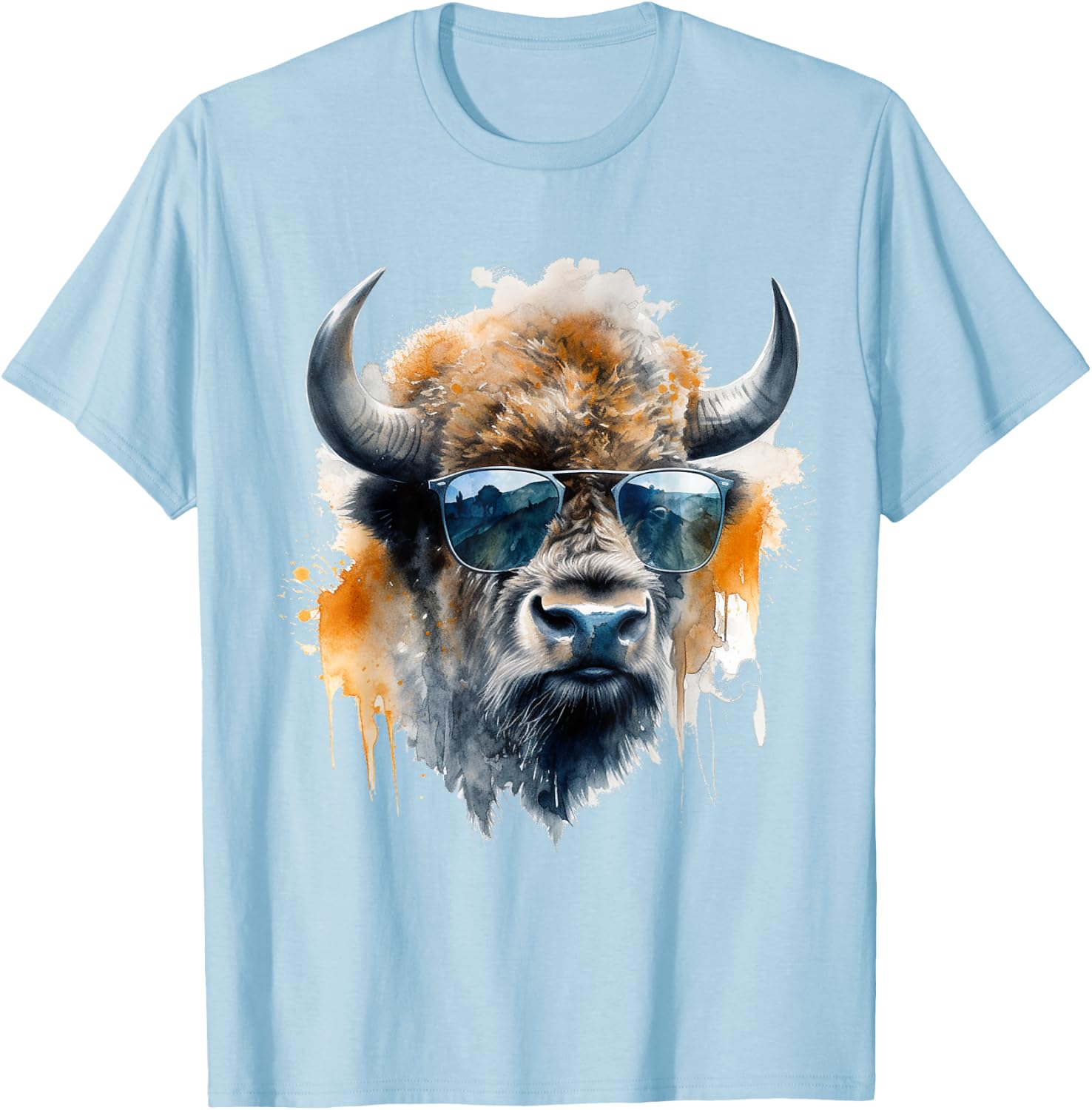 Bison Sunglasses - Art Animals Bison T-Shirt - T-Shirt | Light Blue