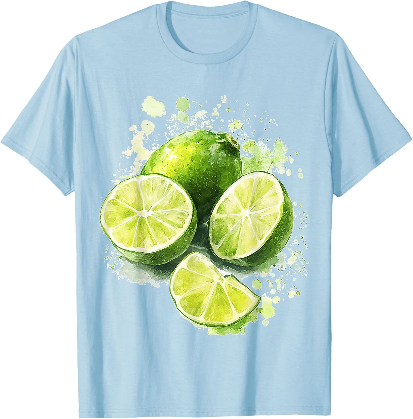 Lime Fruit Graphic Watercolor Art Lime , White T-Shirt - T-Shirt | Light Blue
