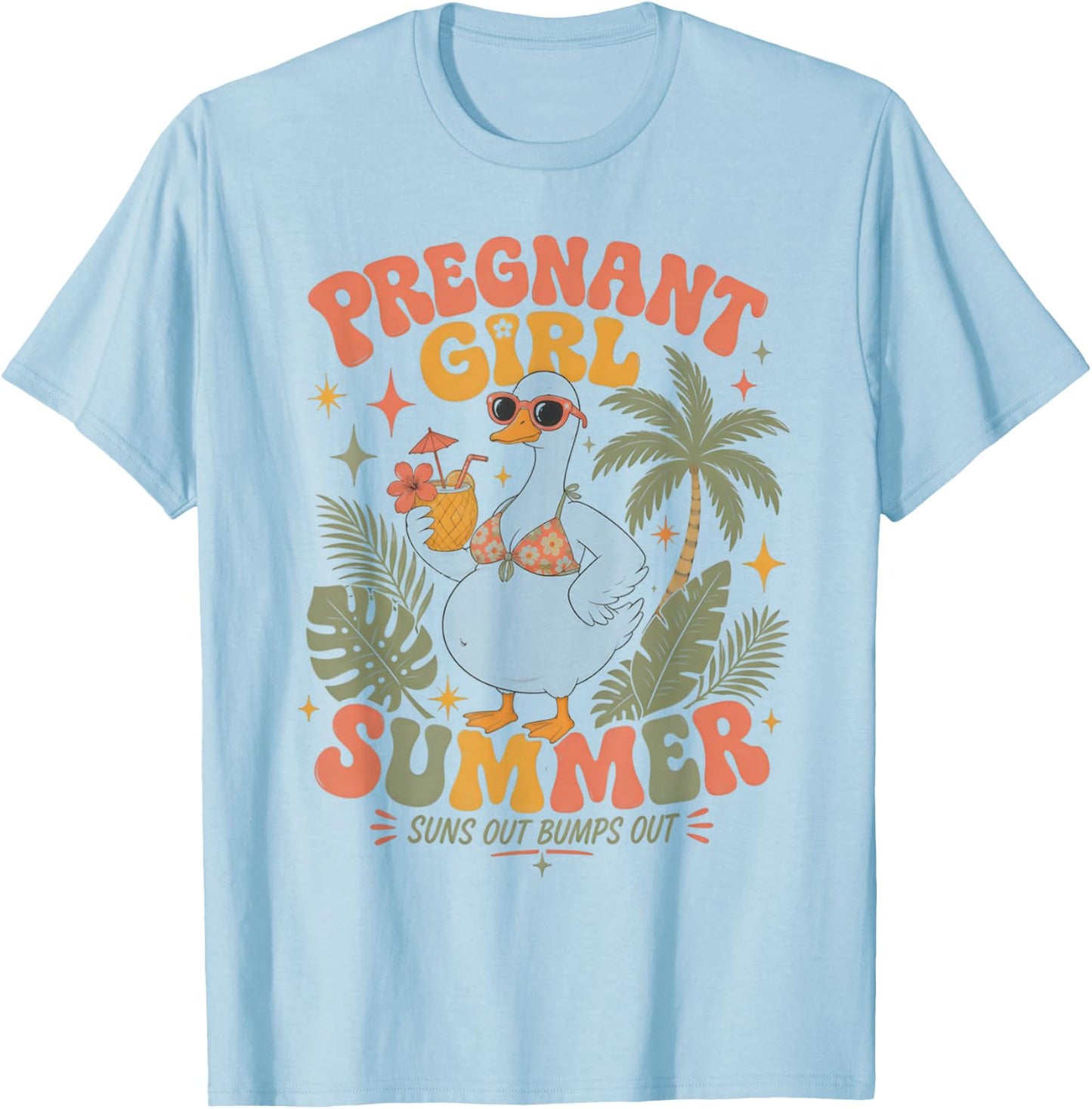 Pregnant Girl Summer Cute Goose Beach Pregnancy T-Shirt - T-Shirt | Light Blue