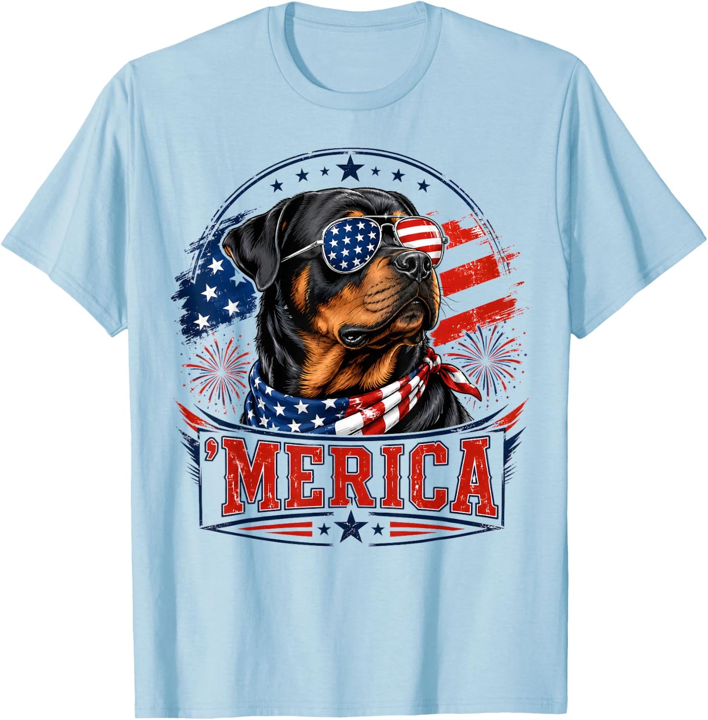 Merica Rottweiler Patriotic Dog 4th of July Dog Lover T-Shirt - T-Shirt | Light Blue