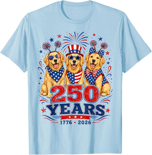250 Years 1776 2026 Golden Retriever Patriotic Dog 4th July T-Shirt - T-Shirt | Light Blue
