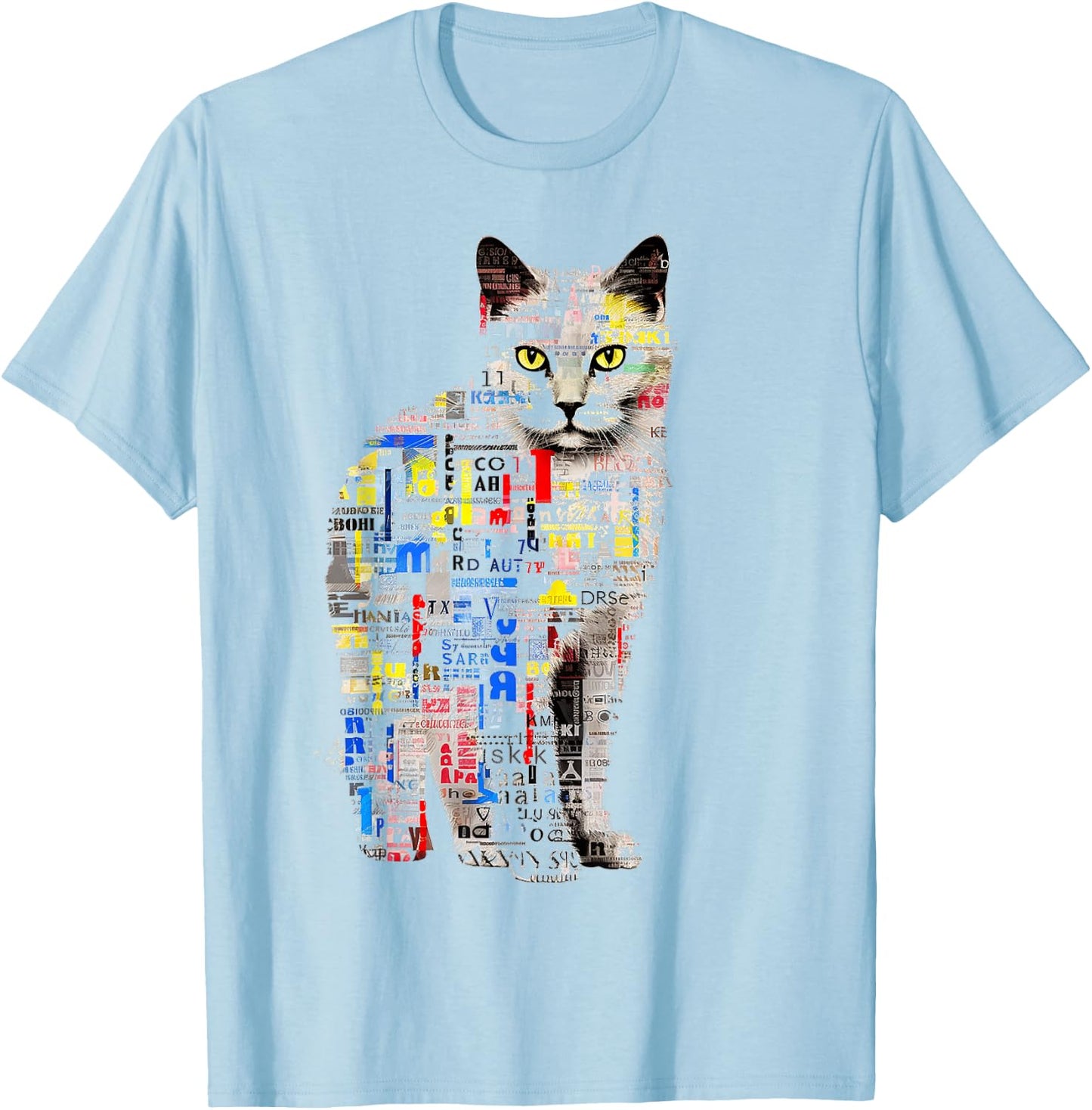 Chat Abstrait Graphique Texte Illustration Animal Chat T-Shirt - T-Shirt | Light Blue