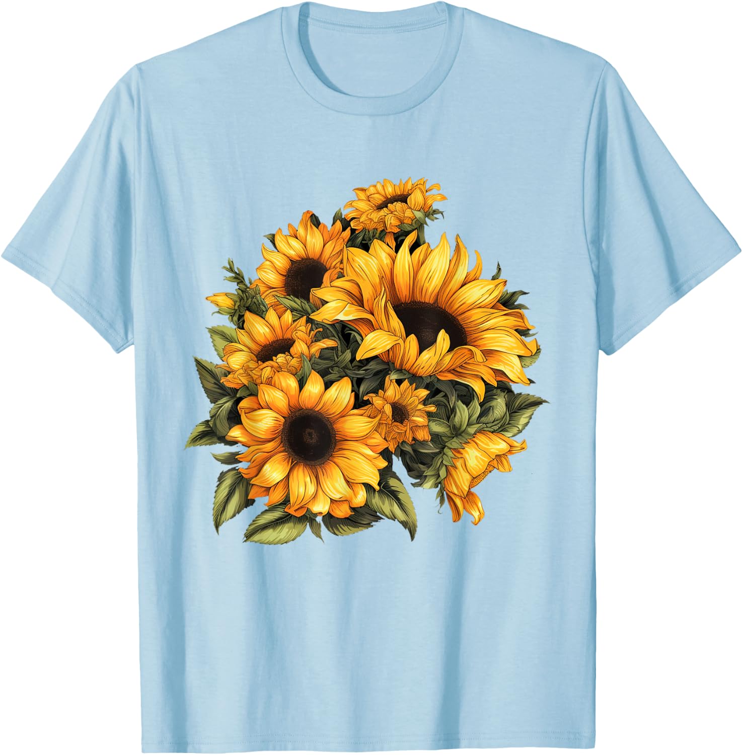 Yellow Sunflower Cute summer Sun flowers Floral Positivity T-Shirt - T-Shirt | Light Blue