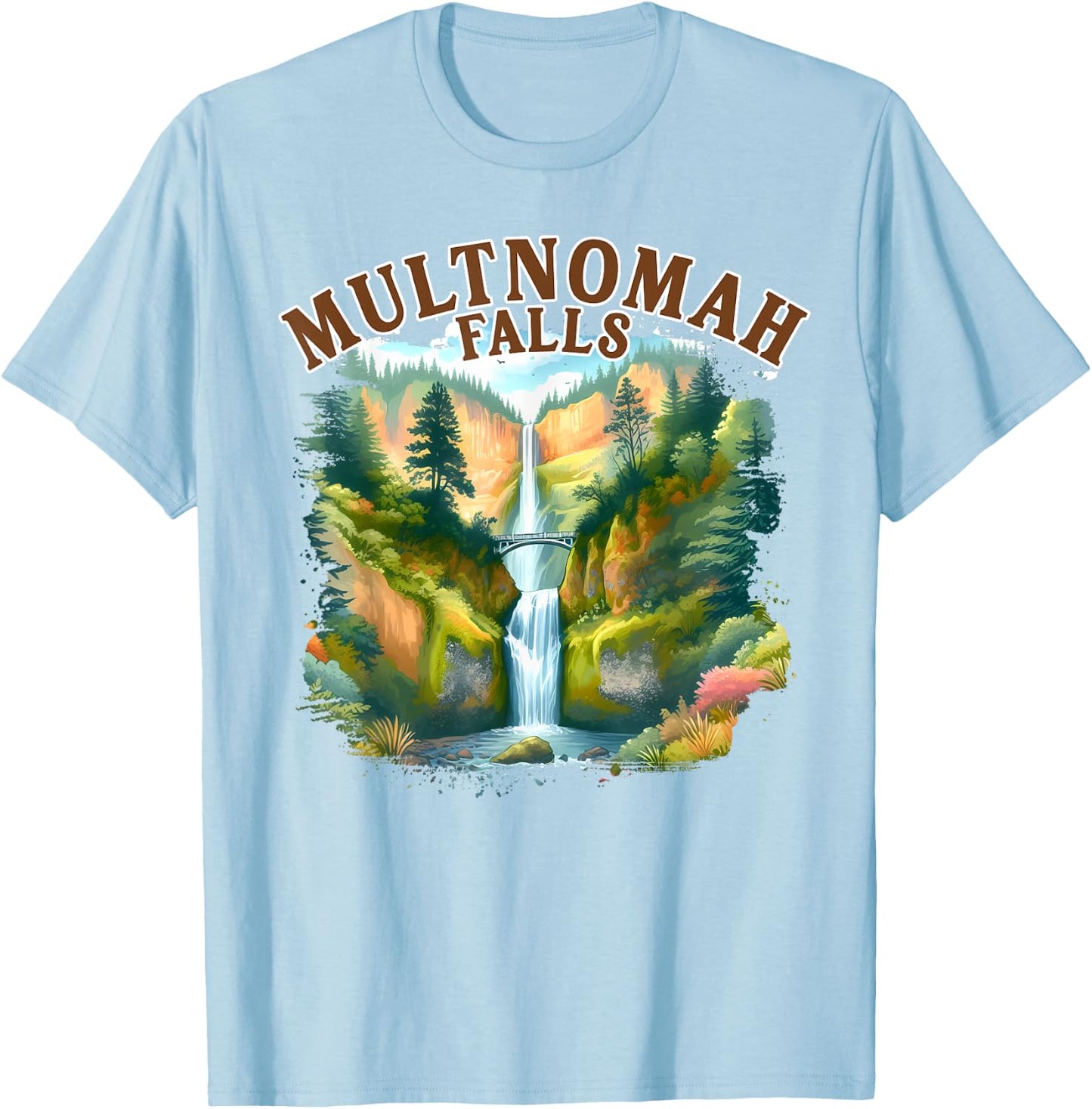 Multnomah Falls Waterfall Oregon Nature Exploring Travel T-Shirt - T-Shirt | Light Blue