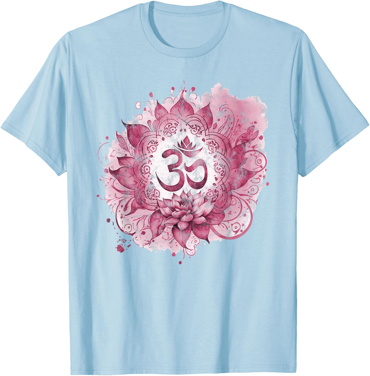 Om Mantra Buddhism Yoga Spiritual Symbol Pink Splash T-Shirt - T-Shirt | Light Blue