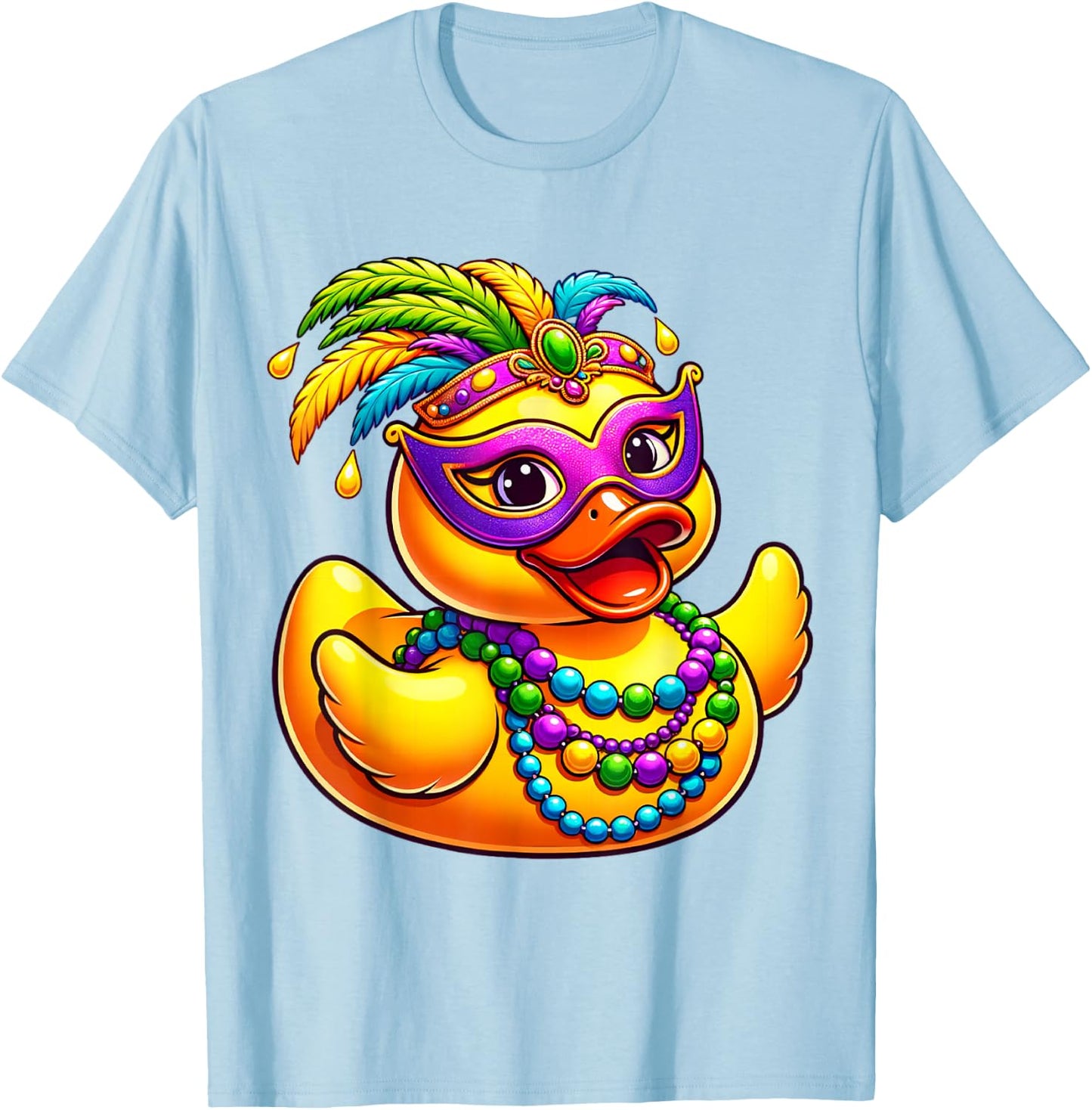 Mardi Gras Duck Wearing Mardi Gras Costume Beads Mask T-Shirt - T-Shirt | Light Blue