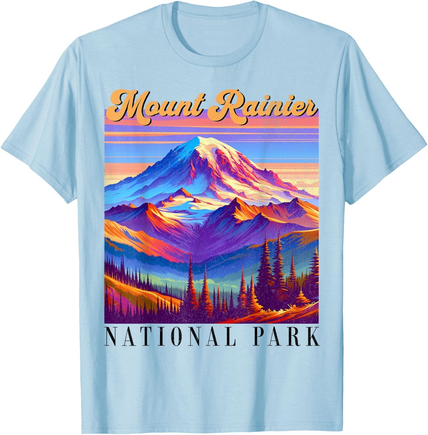 Mt. Rainier National Park Mountain Art Souvenir T-Shirt - T-Shirt | Light Blue