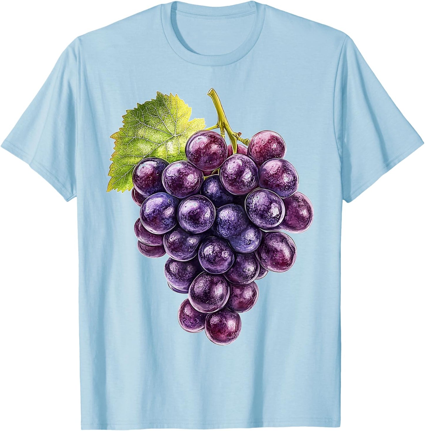 Grapes Fruit Motif Art Grapes T-Shirt - T-Shirt | Light Blue