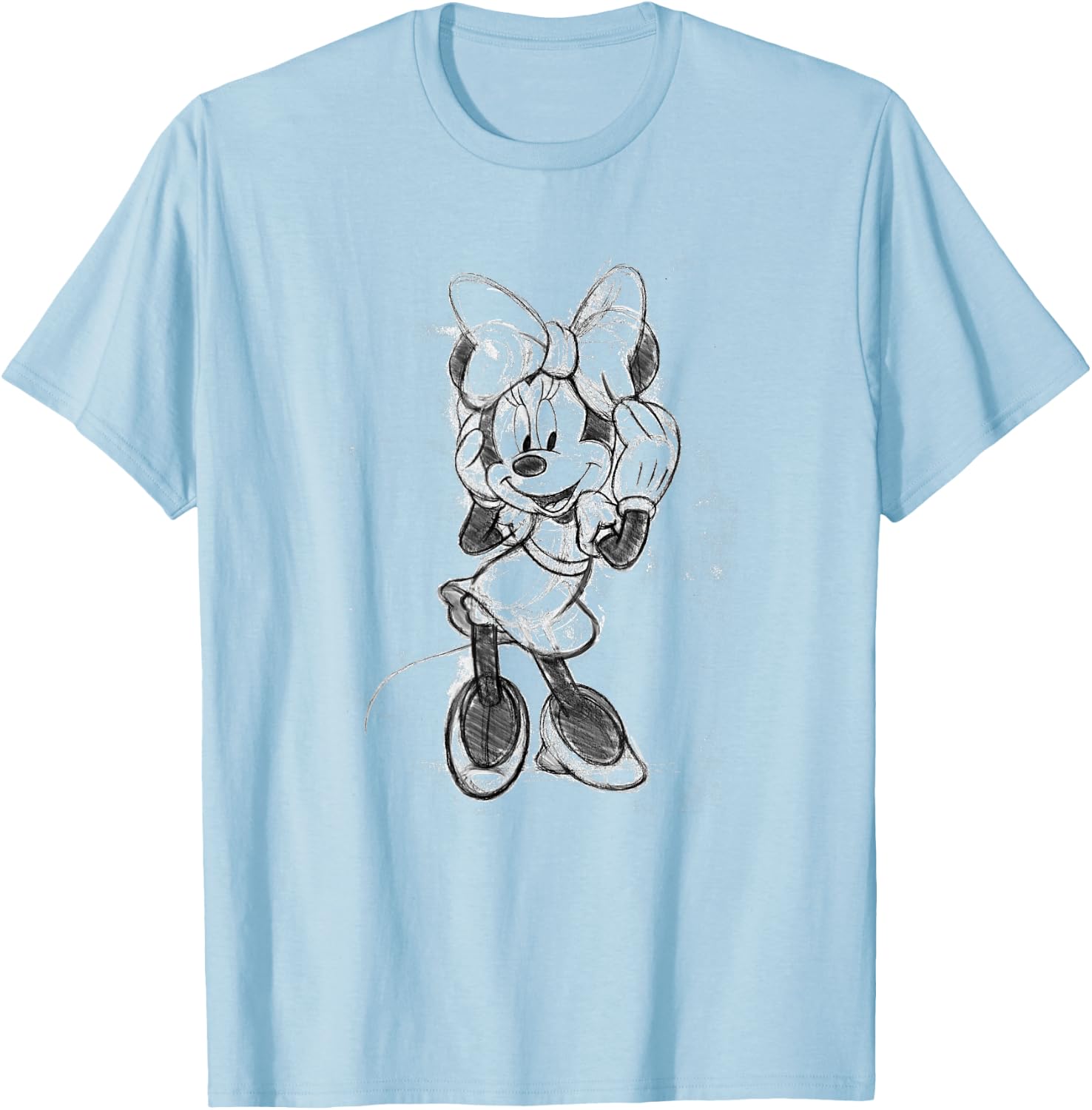 Disney Minnie Mouse Classic Full Body Black & White Sketch T-Shirt - T-Shirt | Light Blue