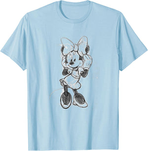 Disney Minnie Mouse Classic Full Body Black & White Sketch T-Shirt - T-Shirt | Light Blue