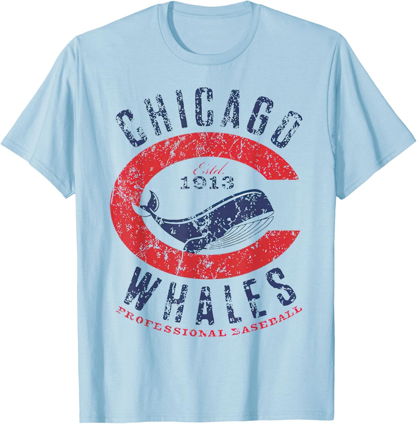 Chicago Whales Baseball Team Nostalgic Retro T-Shirt - T-Shirt | Light Blue