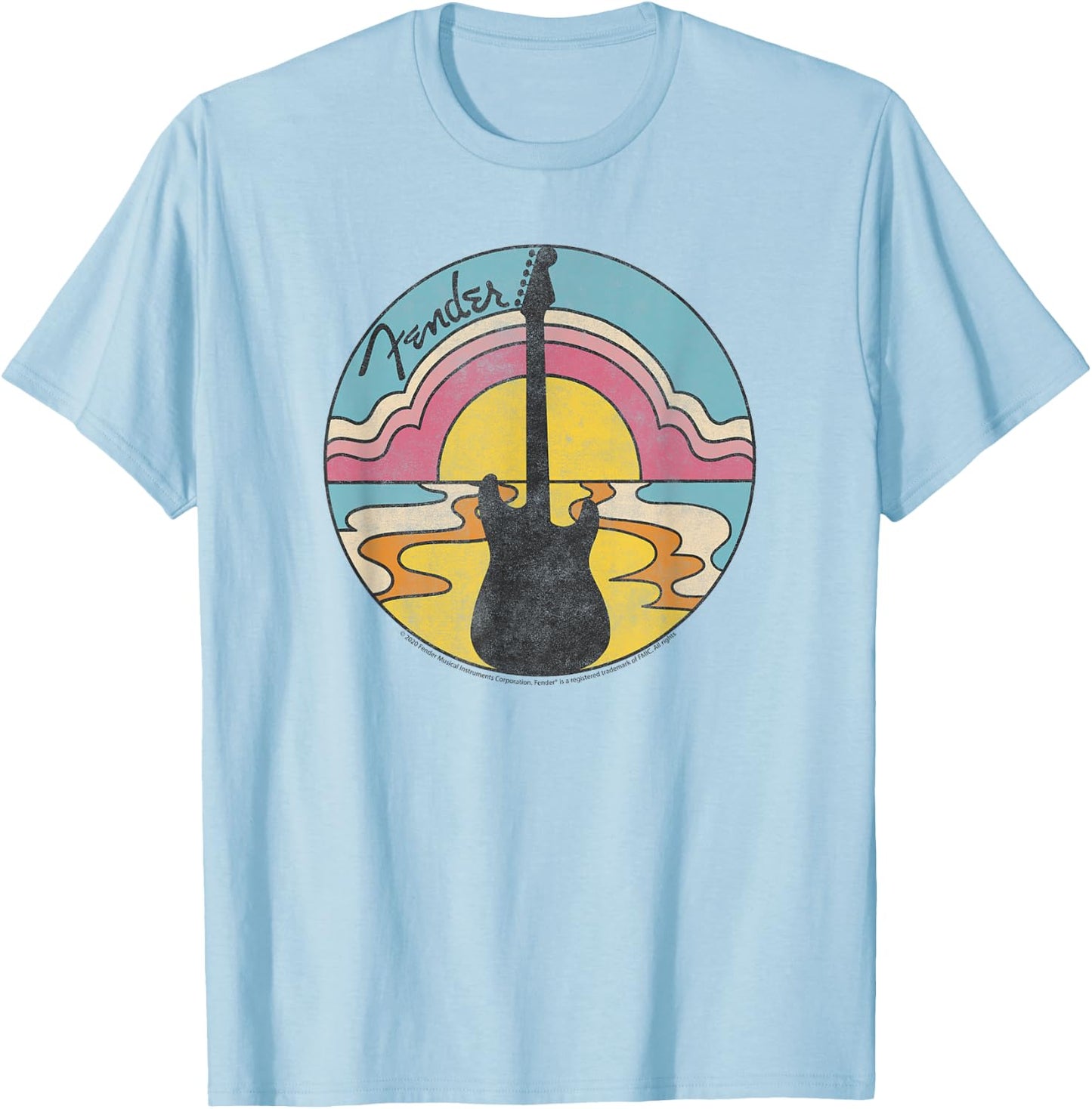 Fender Beach Guitar Sunset Outline T-Shirt - T-Shirt | Light Blue