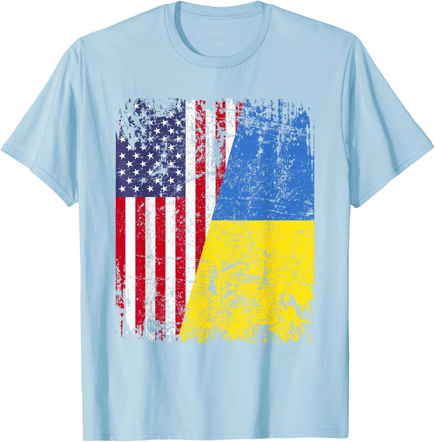 UKRAINIAN ROOTS | Half American Flag | UKRAINE T-Shirt - T-Shirt | Light Blue