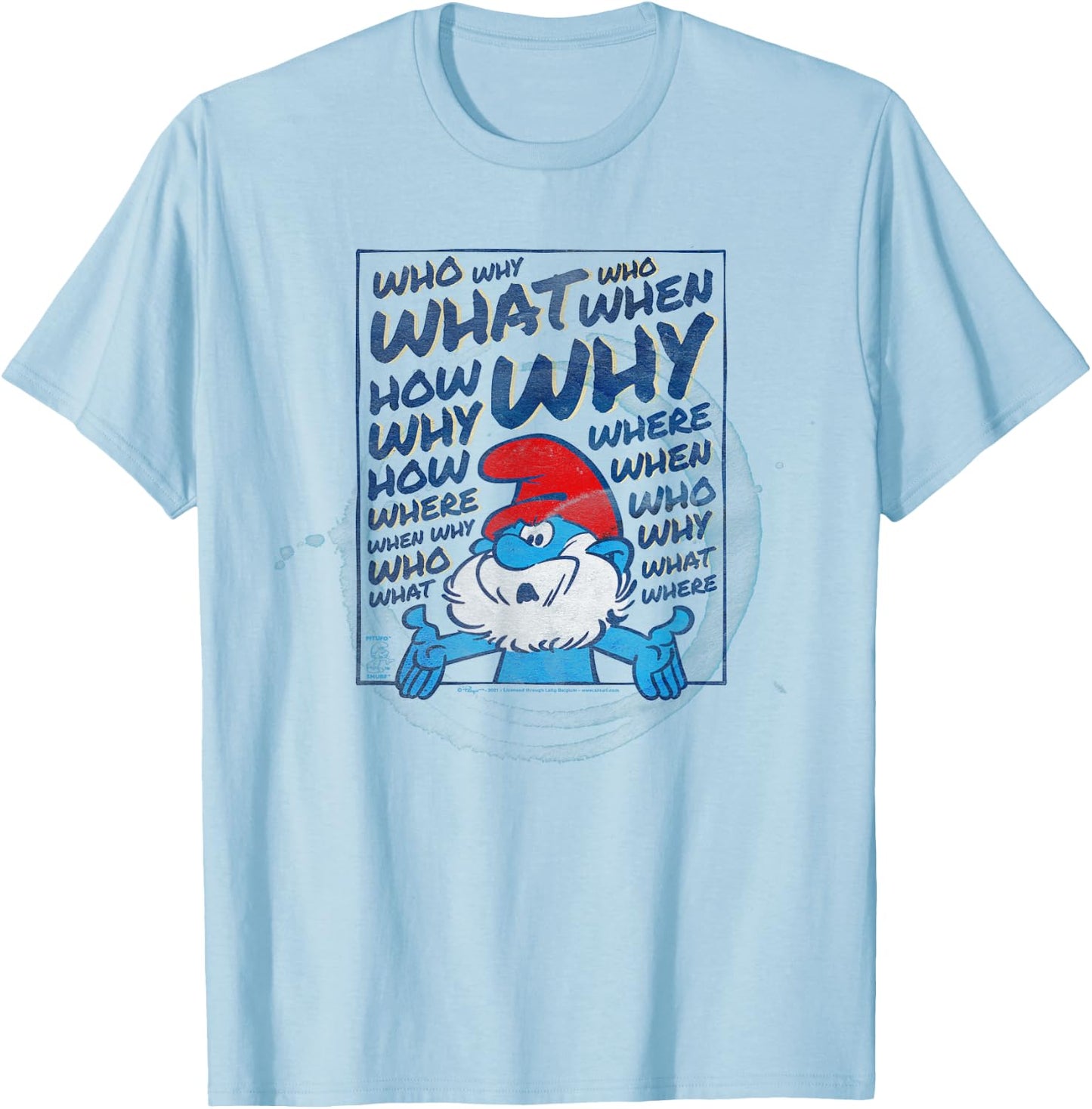 The Smurfs Papa Smurf Who What Why T-Shirt - T-Shirt | Light Blue