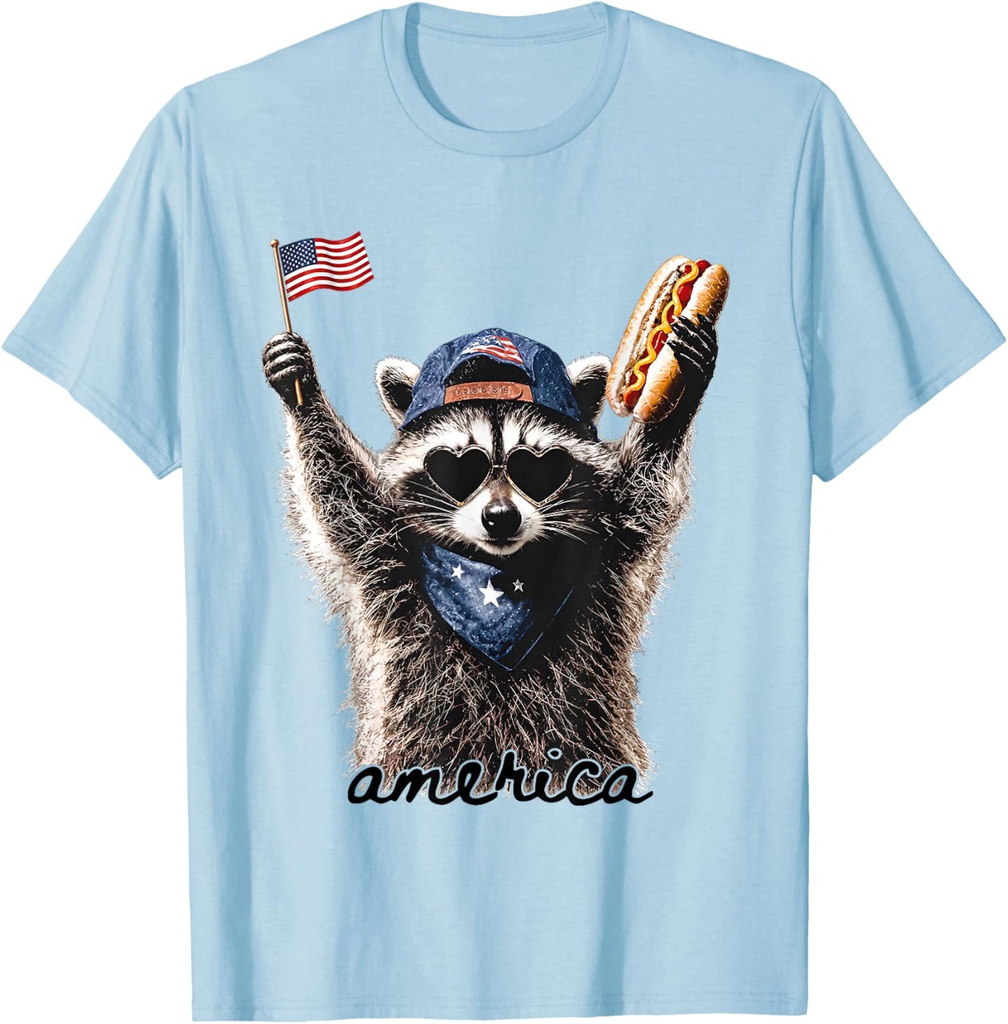 America Patriotic Raccoon T-Shirt - T-Shirt | Light Blue